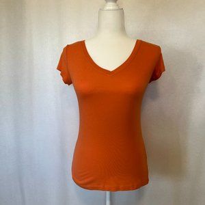 Woman's Orange Short Sleeve V-neck Tee